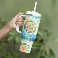 Hawaiian Piko Cultural Pride Aloha Tumbler With Handle Watercolor Spiral Art - Tropical Plumeria Lei Garland TS04 - Polynesian Pride