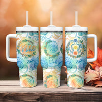 Hawaiian Piko Cultural Pride Aloha Tumbler With Handle Watercolor Spiral Art - Tropical Plumeria Lei Garland TS04 - Polynesian Pride