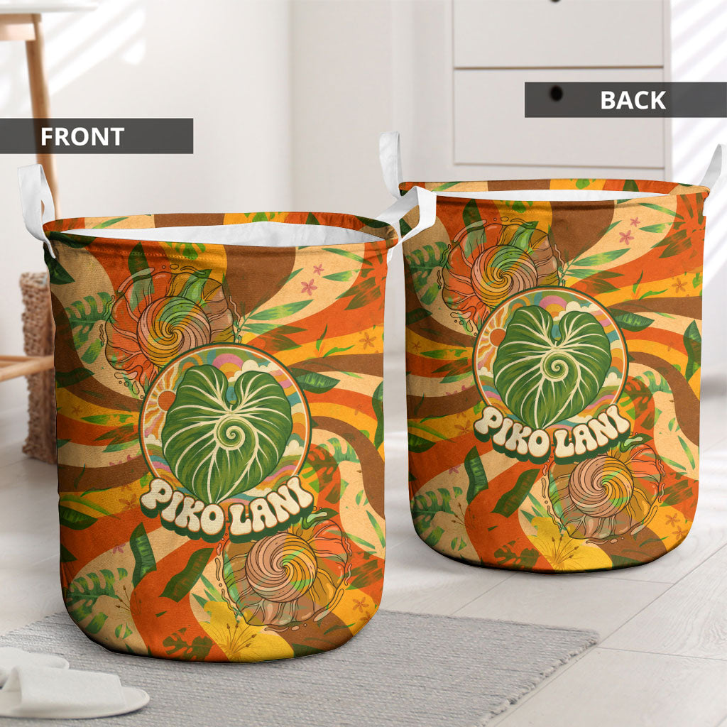 Hawaiian Piko Lani Cultivate I Ka Piko Aloha Laundry Basket Retro Psychedelic Taro Leaf - Hibiscus Flowers TS04 - Polynesian Pride