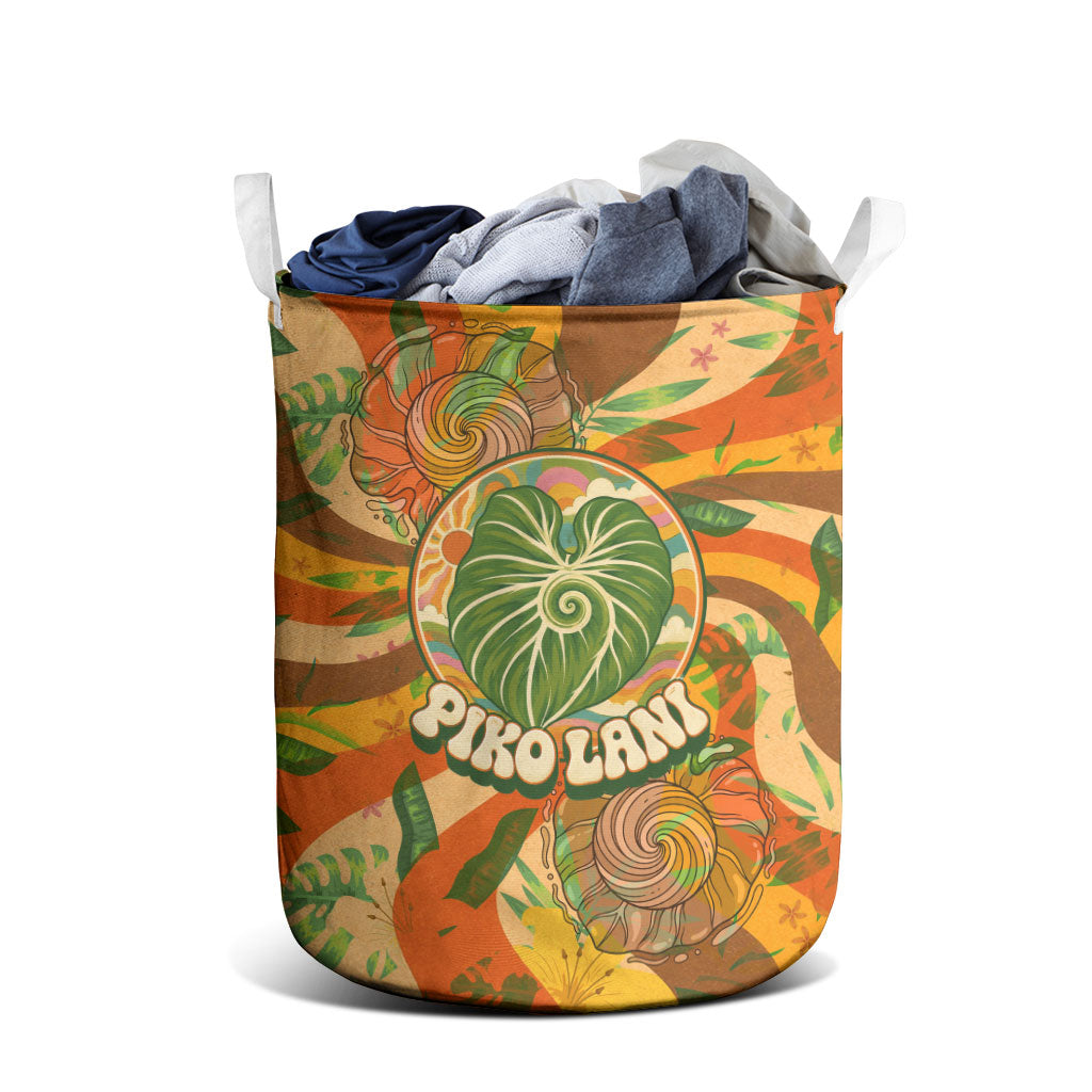 Hawaiian Piko Lani Cultivate I Ka Piko Aloha Laundry Basket Retro Psychedelic Taro Leaf - Hibiscus Flowers TS04 - Polynesian Pride