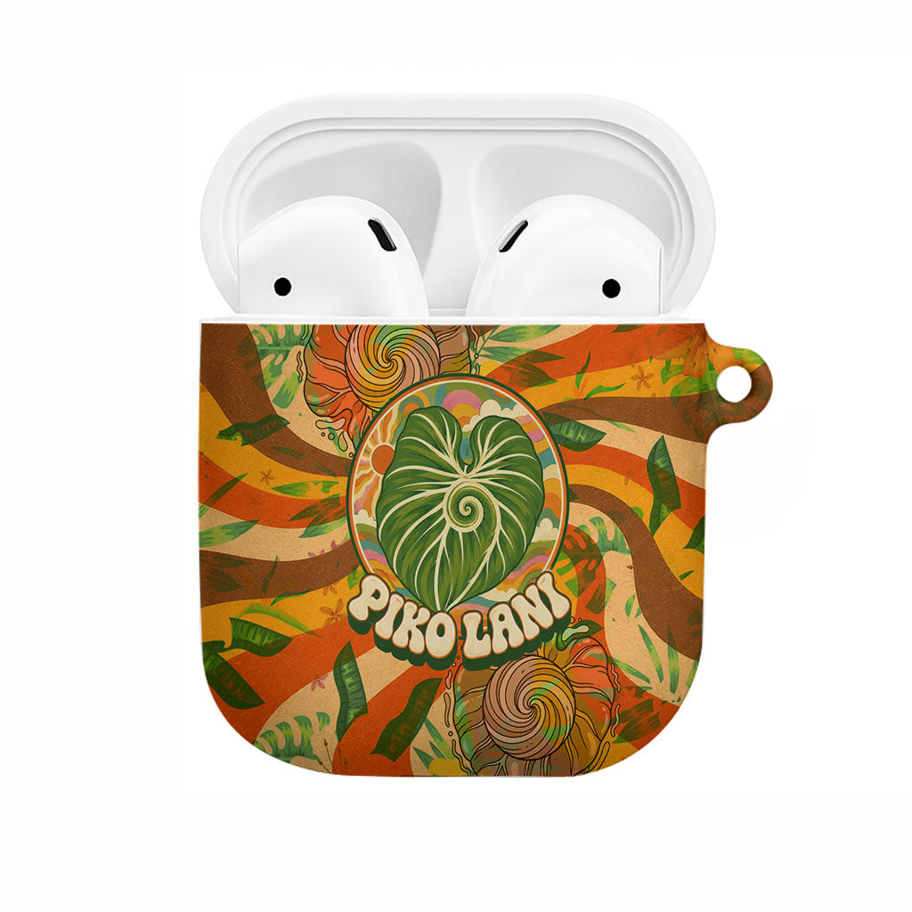 Hawaiian Piko Lani Cultivate I Ka Piko Aloha AirPods Case Retro Psychedelic Taro Leaf - Hibiscus Flowers TS04 Orange Green - Polynesian Pride