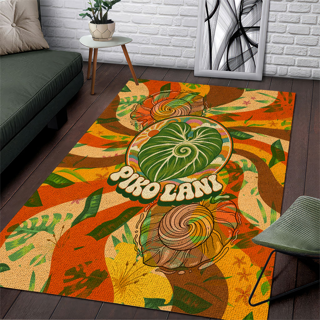 Hawaiian Piko Lani Cultivate I Ka Piko Aloha Area Rug Retro Psychedelic Taro Leaf - Hibiscus Flowers TS04 Orange Green - Polynesian Pride