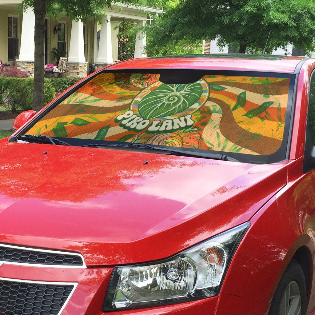 Hawaiian Piko Lani Cultivate I Ka Piko Aloha Auto Sun Shade Retro Psychedelic Taro Leaf - Hibiscus Flowers TS04 - Polynesian Pride