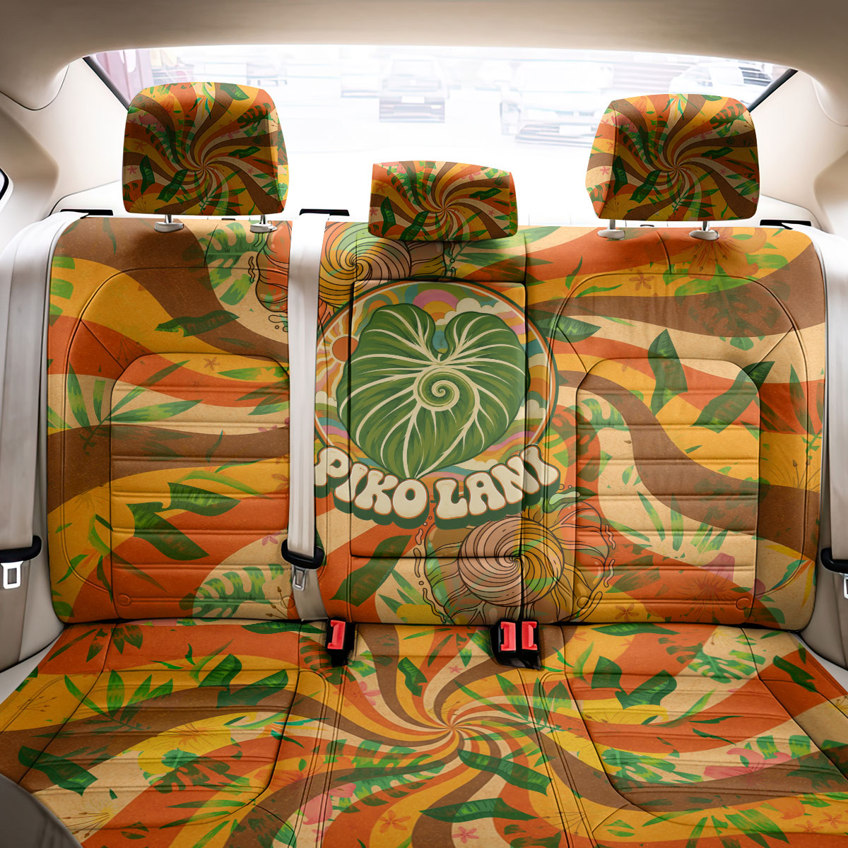 Hawaiian Piko Lani Cultivate I Ka Piko Aloha Back Car Seat Cover Retro Psychedelic Taro Leaf - Hibiscus Flowers TS04 - Polynesian Pride
