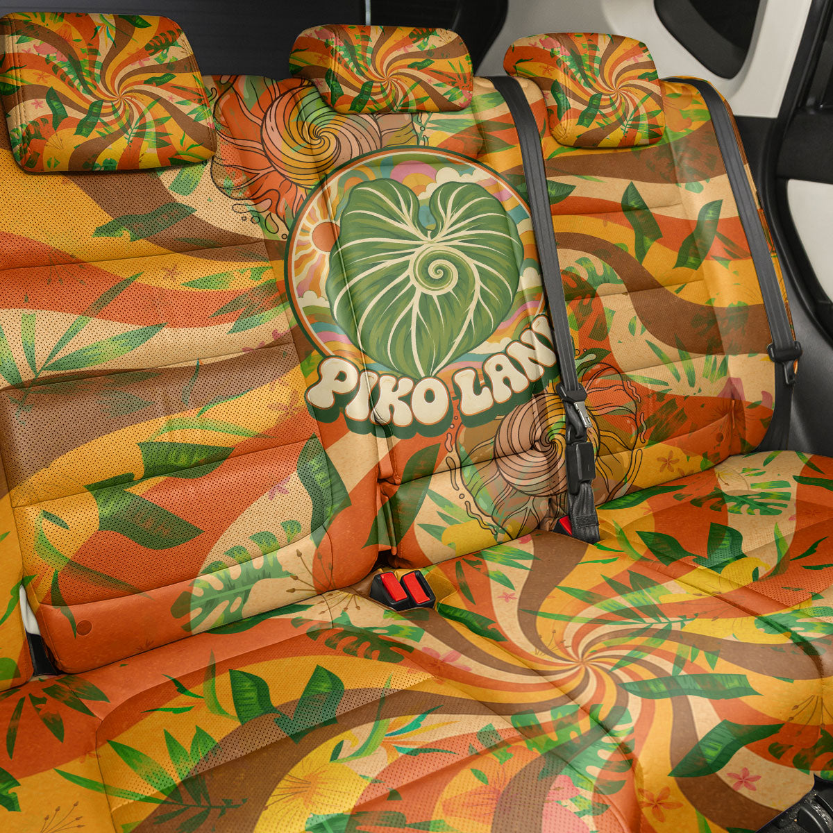 Hawaiian Piko Lani Cultivate I Ka Piko Aloha Back Car Seat Cover Retro Psychedelic Taro Leaf - Hibiscus Flowers TS04 - Polynesian Pride