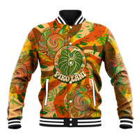 Hawaiian Piko Lani Cultivate I Ka Piko Aloha Baseball Jacket Retro Psychedelic Taro Leaf - Hibiscus Flowers TS04 Unisex Orange Green - Polynesian Pride