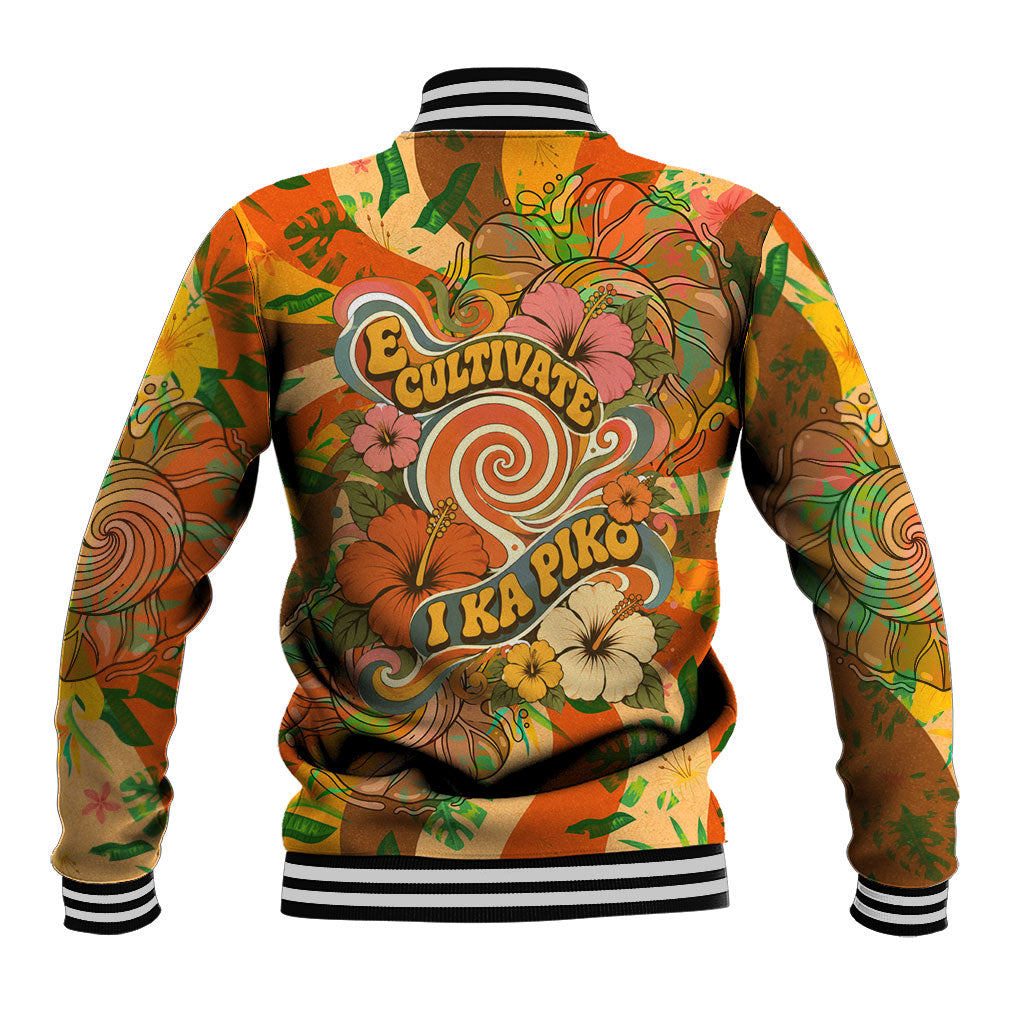 Hawaiian Piko Lani Cultivate I Ka Piko Aloha Baseball Jacket Retro Psychedelic Taro Leaf - Hibiscus Flowers TS04 - Polynesian Pride