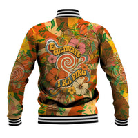 Hawaiian Piko Lani Cultivate I Ka Piko Aloha Baseball Jacket Retro Psychedelic Taro Leaf - Hibiscus Flowers TS04 - Polynesian Pride