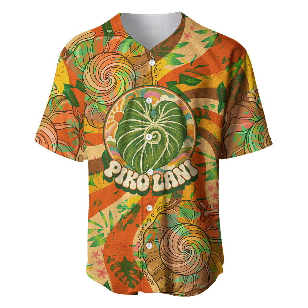 Hawaiian Piko Lani Cultivate I Ka Piko Aloha Baseball Jersey Retro Psychedelic Taro Leaf - Hibiscus Flowers TS04 Orange Green - Polynesian Pride