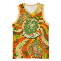 Hawaiian Piko Lani Cultivate I Ka Piko Aloha Basketball Jersey Retro Psychedelic Taro Leaf - Hibiscus Flowers TS04 Unisex Orange Green - Polynesian Pride