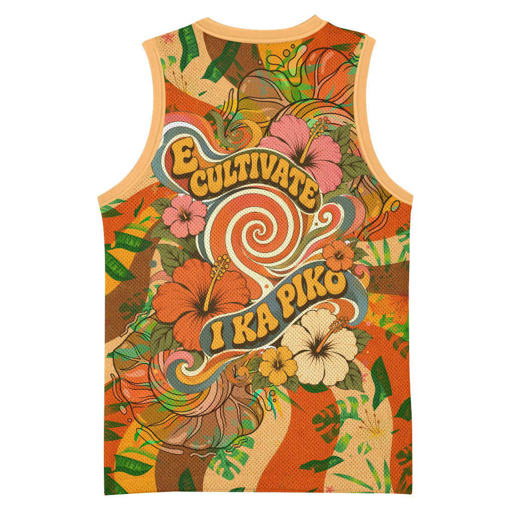 Hawaiian Piko Lani Cultivate I Ka Piko Aloha Basketball Jersey Retro Psychedelic Taro Leaf - Hibiscus Flowers TS04 - Polynesian Pride