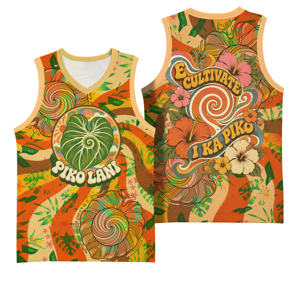 Hawaiian Piko Lani Cultivate I Ka Piko Aloha Basketball Jersey Retro Psychedelic Taro Leaf - Hibiscus Flowers TS04 - Polynesian Pride