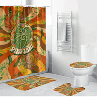Hawaiian Piko Lani Cultivate I Ka Piko Aloha Bathroom Set Retro Psychedelic Taro Leaf - Hibiscus Flowers TS04 Bathroom Set (4 pcs) Orange Green - Polynesian Pride