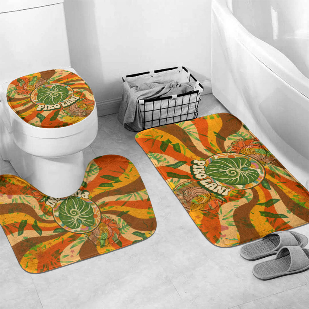 Hawaiian Piko Lani Cultivate I Ka Piko Aloha Bathroom Set Retro Psychedelic Taro Leaf - Hibiscus Flowers TS04 Mat Set Only (3 pcs) One Size Orange Green - Polynesian Pride