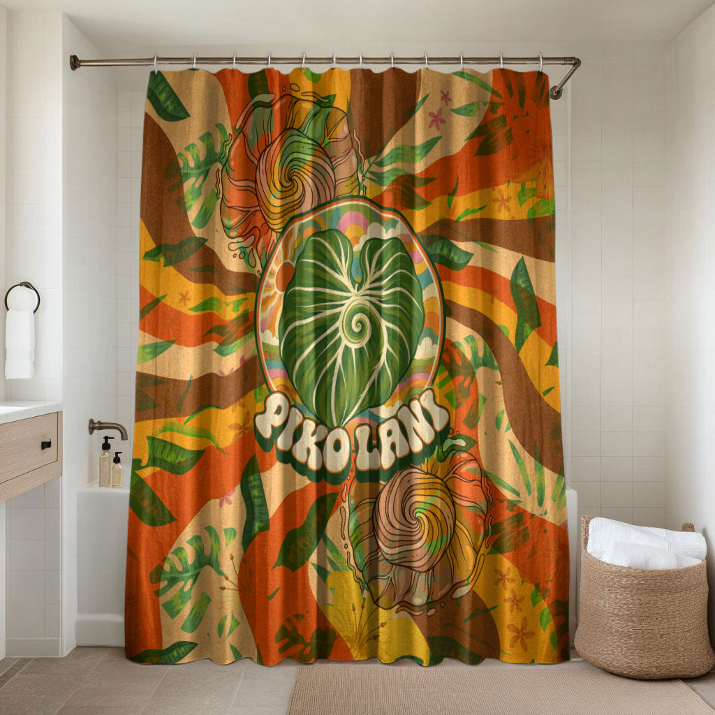 Hawaiian Piko Lani Cultivate I Ka Piko Aloha Bathroom Set Retro Psychedelic Taro Leaf - Hibiscus Flowers TS04 Shower Curtain Only Orange Green - Polynesian Pride