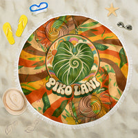 Hawaiian Piko Lani Cultivate I Ka Piko Aloha Beach Blanket Retro Psychedelic Taro Leaf - Hibiscus Flowers TS04 One Size 150cm Orange Green - Polynesian Pride