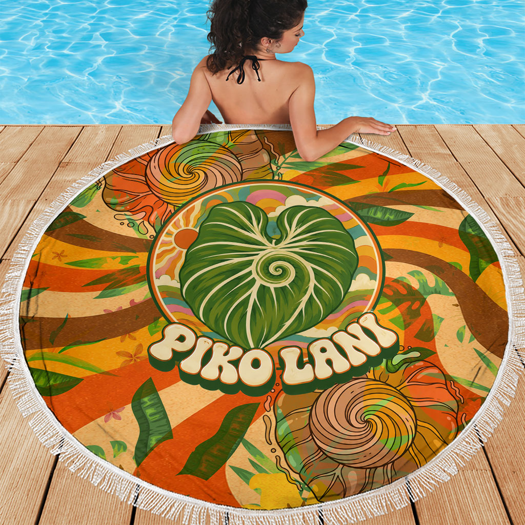 Hawaiian Piko Lani Cultivate I Ka Piko Aloha Beach Blanket Retro Psychedelic Taro Leaf - Hibiscus Flowers TS04 - Polynesian Pride