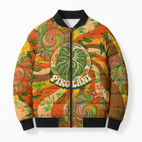Hawaiian Piko Lani Cultivate I Ka Piko Aloha Bomber Puffer Jacket Retro Psychedelic Taro Leaf - Hibiscus Flowers TS04 Unisex Orange Green - Polynesian Pride