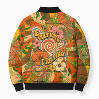 Hawaiian Piko Lani Cultivate I Ka Piko Aloha Bomber Puffer Jacket Retro Psychedelic Taro Leaf - Hibiscus Flowers TS04 - Polynesian Pride