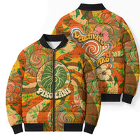 Hawaiian Piko Lani Cultivate I Ka Piko Aloha Bomber Puffer Jacket Retro Psychedelic Taro Leaf - Hibiscus Flowers TS04 - Polynesian Pride