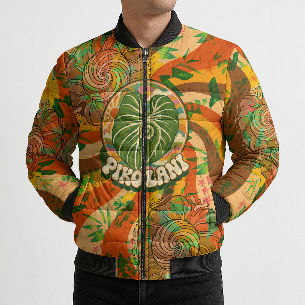 Hawaiian Piko Lani Cultivate I Ka Piko Aloha Bomber Puffer Jacket Retro Psychedelic Taro Leaf - Hibiscus Flowers TS04 - Polynesian Pride