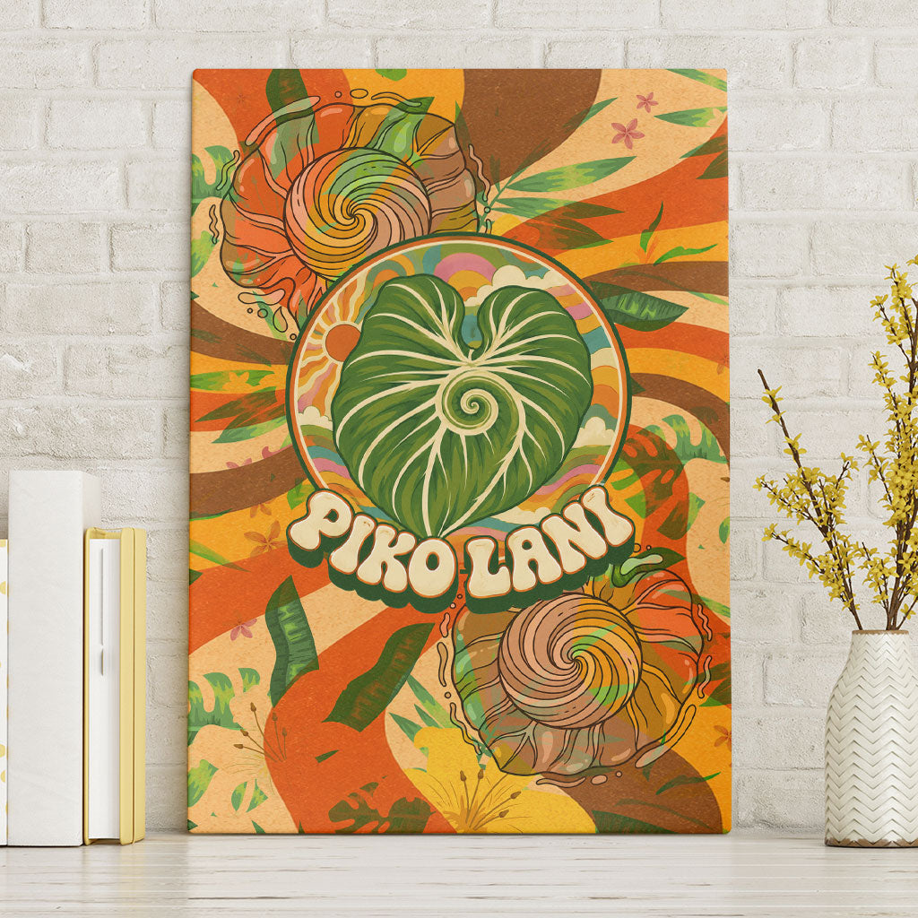 Hawaiian Piko Lani Cultivate I Ka Piko Aloha Canvas Wall Art Retro Psychedelic Taro Leaf - Hibiscus Flowers TS04 Without Frame Orange Green - Polynesian Pride