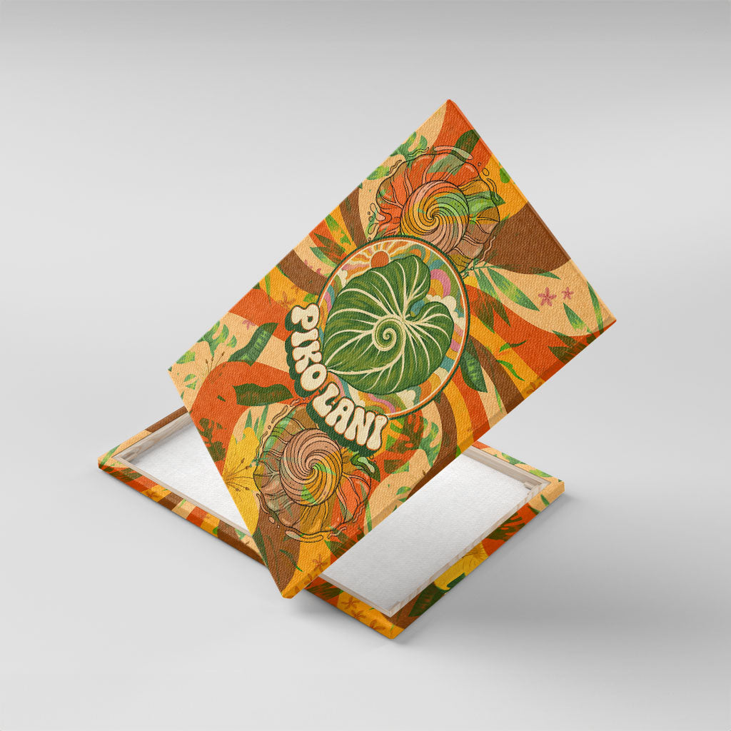 Hawaiian Piko Lani Cultivate I Ka Piko Aloha Canvas Wall Art Retro Psychedelic Taro Leaf - Hibiscus Flowers TS04 With Frame Orange Green - Polynesian Pride