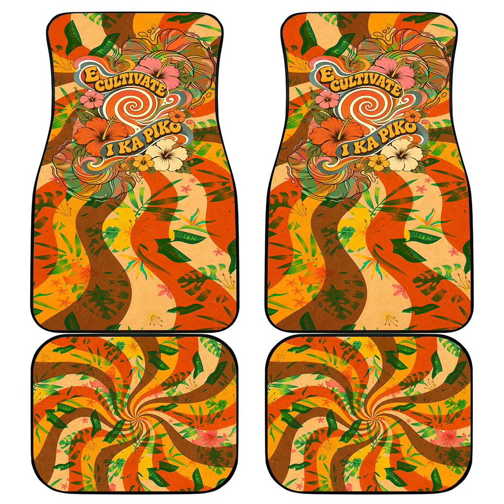 Hawaiian Piko Lani Cultivate I Ka Piko Aloha Car Mats Retro Psychedelic Taro Leaf - Hibiscus Flowers TS04 - Polynesian Pride