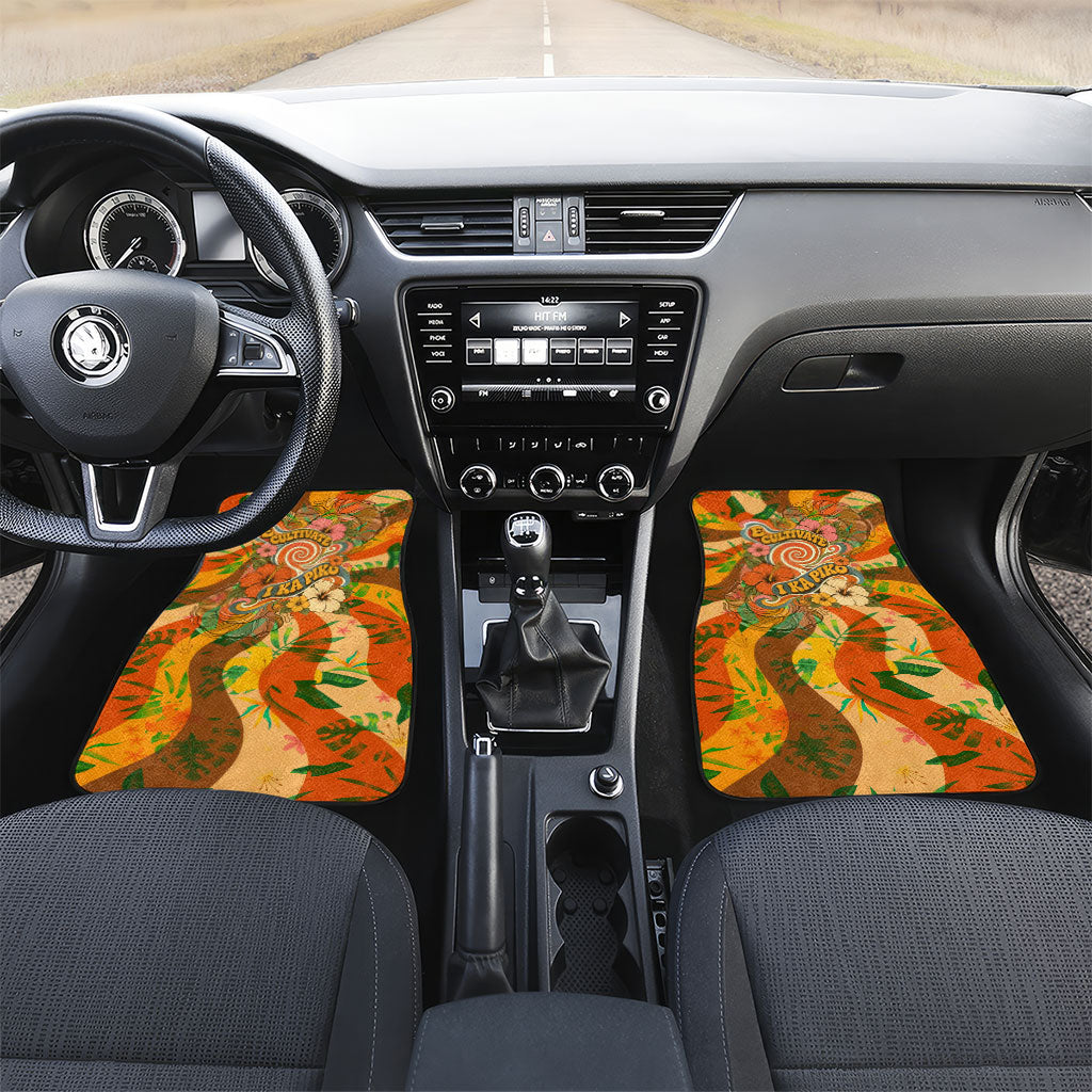 Hawaiian Piko Lani Cultivate I Ka Piko Aloha Car Mats Retro Psychedelic Taro Leaf - Hibiscus Flowers TS04 Set 2pcs - Front Orange Green - Polynesian Pride