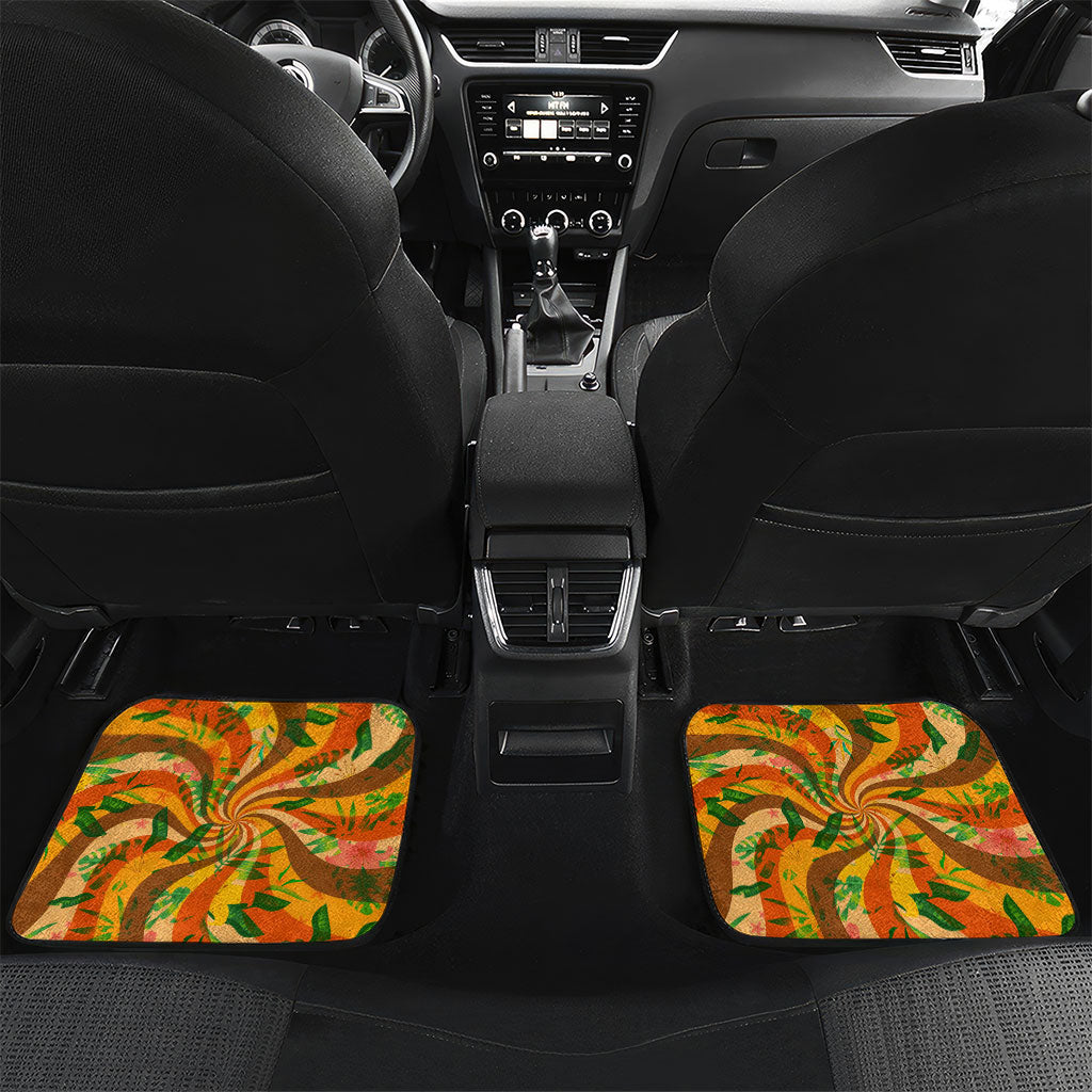 Hawaiian Piko Lani Cultivate I Ka Piko Aloha Car Mats Retro Psychedelic Taro Leaf - Hibiscus Flowers TS04 Set 2pcs - Back Orange Green - Polynesian Pride