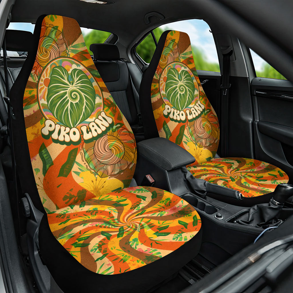 Hawaiian Piko Lani Cultivate I Ka Piko Aloha Car Seat Cover Retro Psychedelic Taro Leaf - Hibiscus Flowers TS04 One Size Orange Green - Polynesian Pride