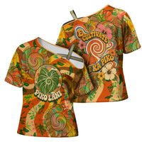 Hawaiian Piko Lani Cultivate I Ka Piko Aloha Cross Shoulder Shirt Retro Psychedelic Taro Leaf - Hibiscus Flowers TS04 - Polynesian Pride