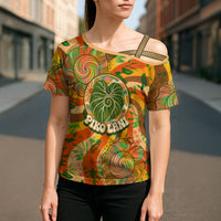Hawaiian Piko Lani Cultivate I Ka Piko Aloha Cross Shoulder Shirt Retro Psychedelic Taro Leaf - Hibiscus Flowers TS04 - Polynesian Pride