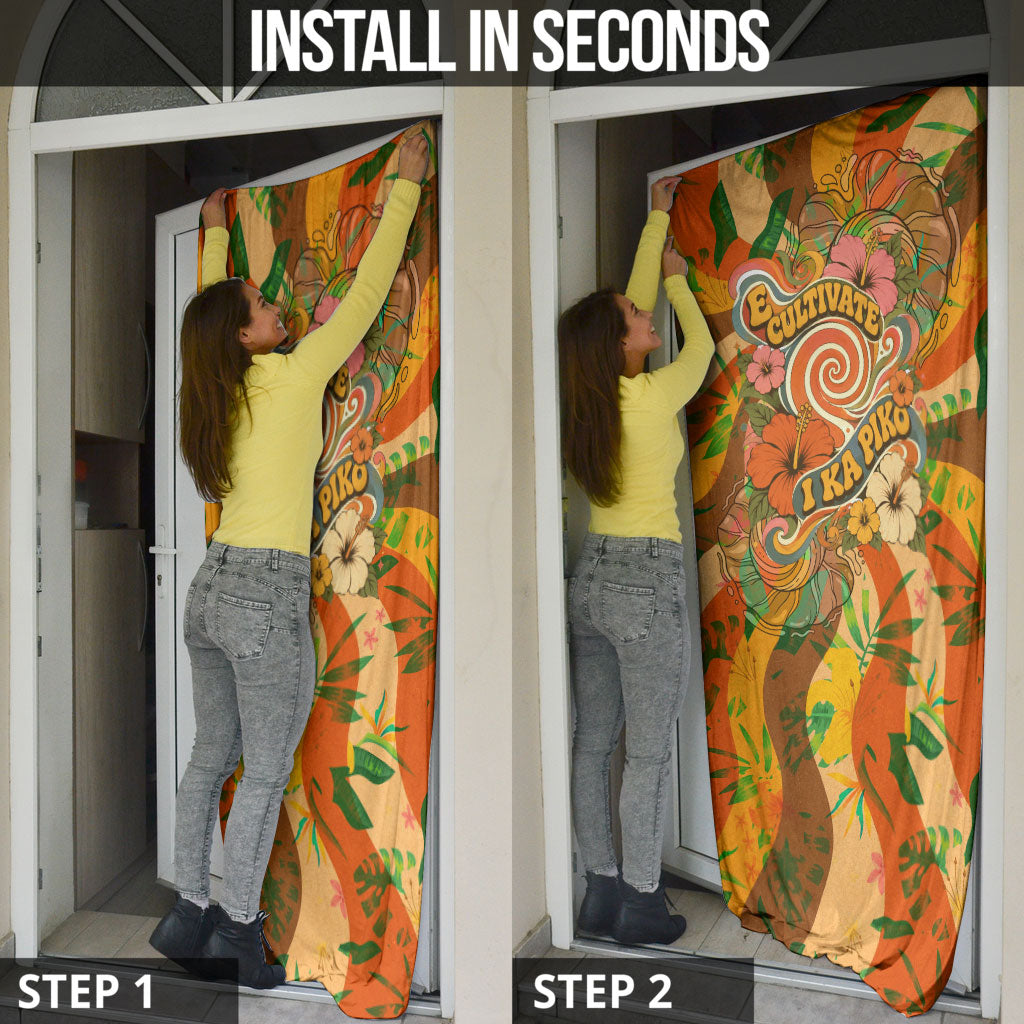Hawaiian Piko Lani Cultivate I Ka Piko Aloha Door Cover Retro Psychedelic Taro Leaf - Hibiscus Flowers TS04 - Polynesian Pride