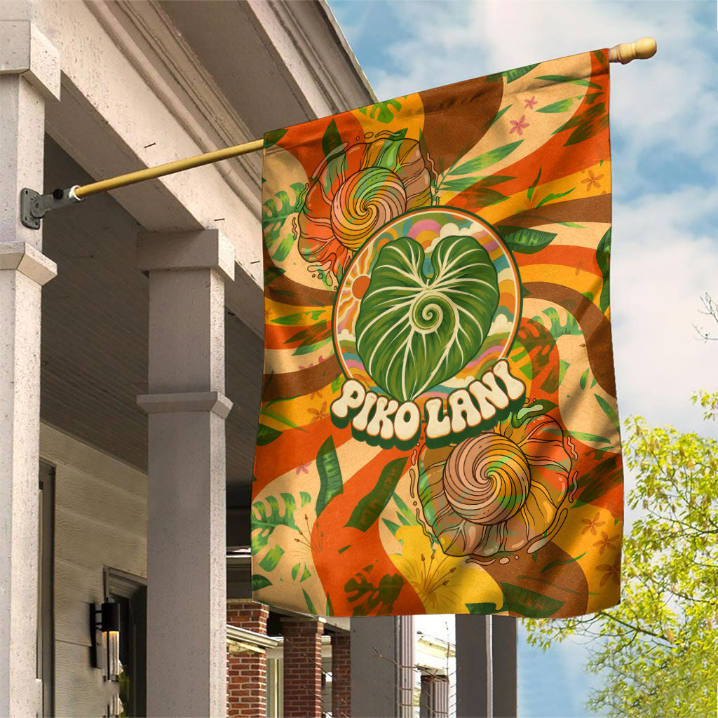 Hawaiian Piko Lani Cultivate I Ka Piko Aloha Garden Flag Retro Psychedelic Taro Leaf - Hibiscus Flowers TS04 House Flag Orange Green - Polynesian Pride