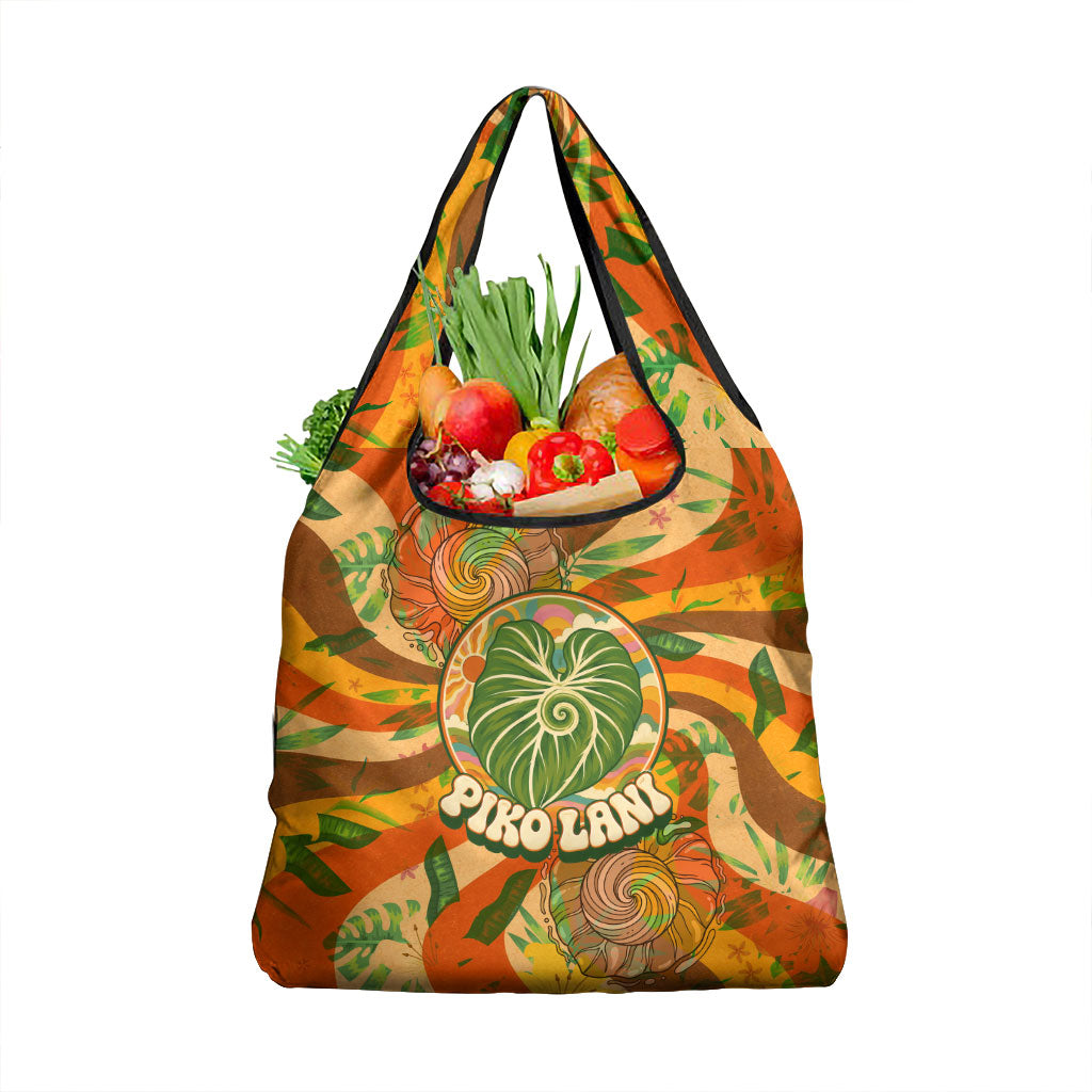 Hawaiian Piko Lani Cultivate I Ka Piko Aloha Grocery Bag Retro Psychedelic Taro Leaf - Hibiscus Flowers TS04 1-pack One Size Orange Green - Polynesian Pride
