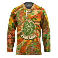 Hawaiian Piko Lani Cultivate I Ka Piko Aloha Hockey Jersey Retro Psychedelic Taro Leaf - Hibiscus Flowers TS04 Unisex Orange Green - Polynesian Pride