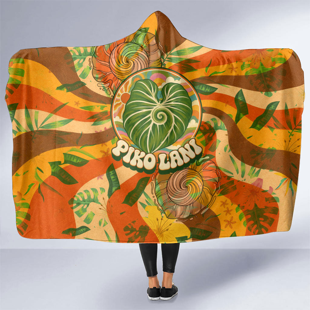 Hawaiian Piko Lani Cultivate I Ka Piko Aloha Hooded Blanket Retro Psychedelic Taro Leaf - Hibiscus Flowers TS04 One Size Orange Green - Polynesian Pride