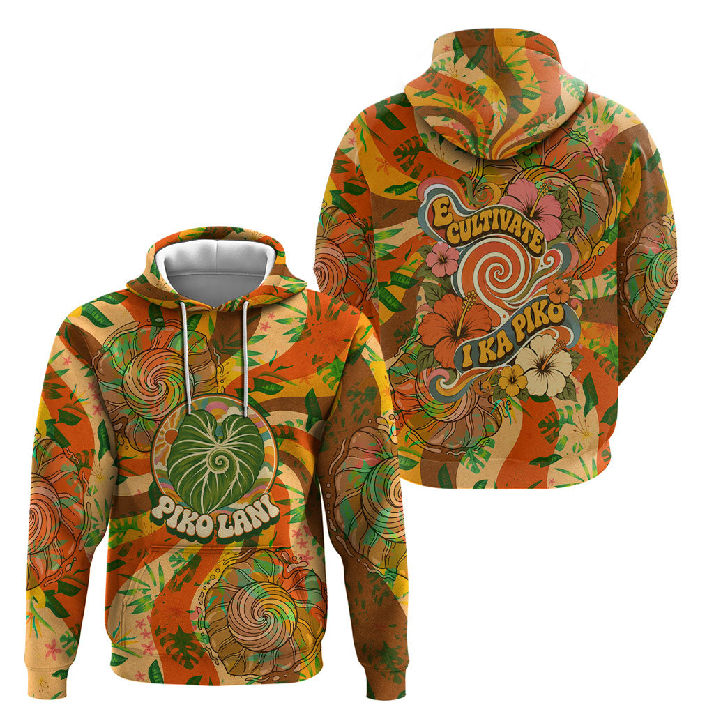 Hawaiian Piko Lani Cultivate I Ka Piko Aloha Hoodie Retro Psychedelic Taro Leaf - Hibiscus Flowers TS04 - Polynesian Pride