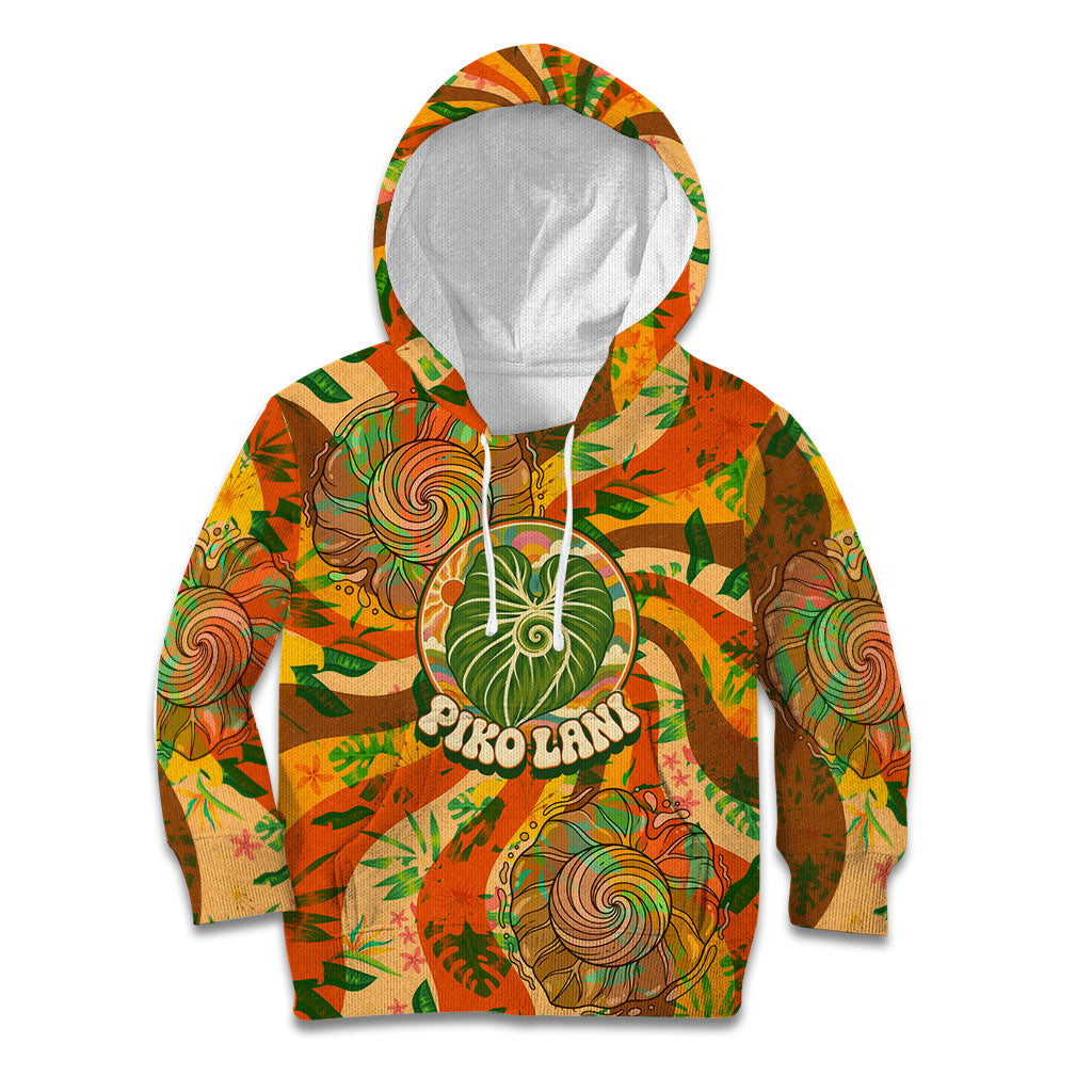 Hawaiian Piko Lani Cultivate I Ka Piko Aloha Kid Hoodie Retro Psychedelic Taro Leaf - Hibiscus Flowers TS04 Hoodie Orange Green - Polynesian Pride