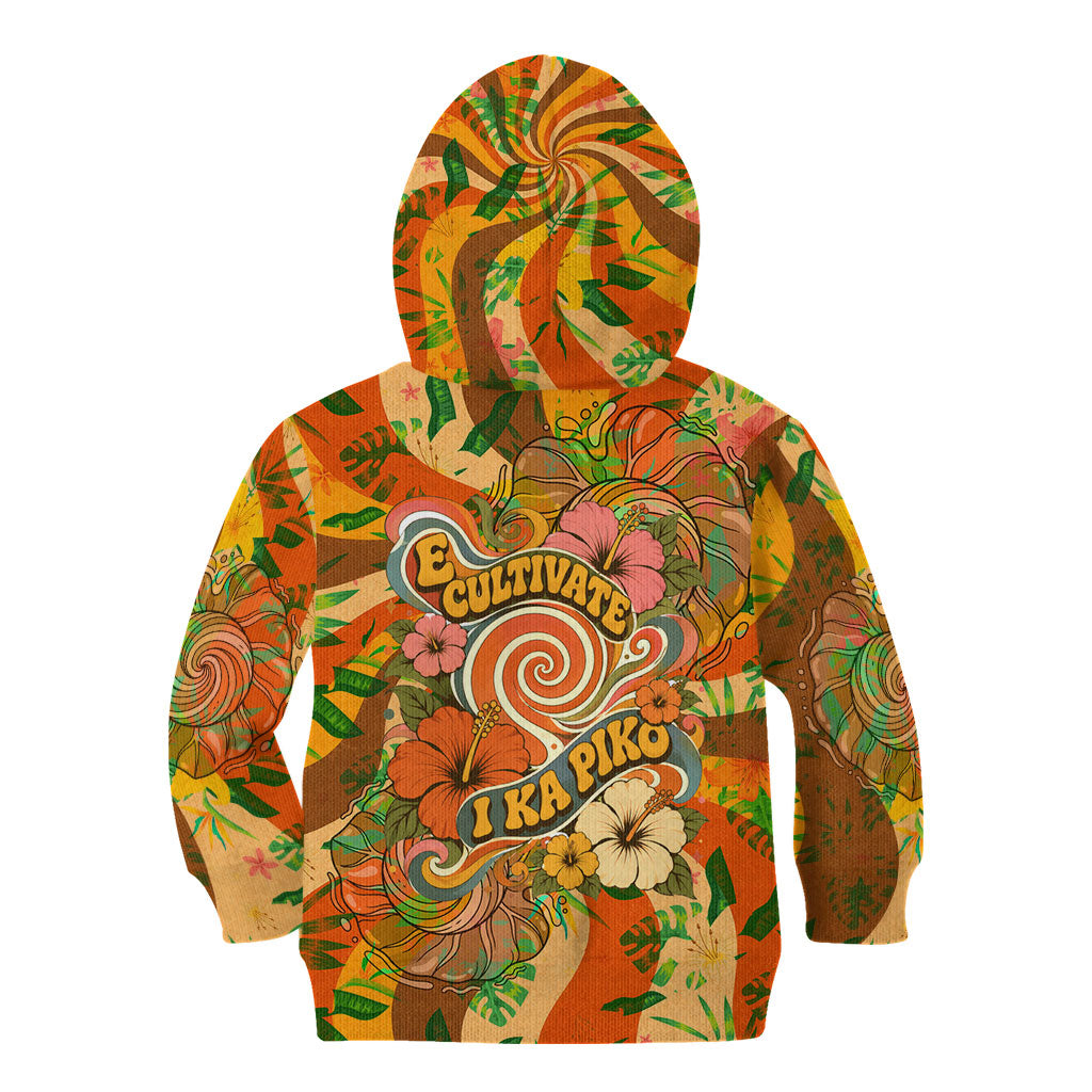 Hawaiian Piko Lani Cultivate I Ka Piko Aloha Kid Hoodie Retro Psychedelic Taro Leaf - Hibiscus Flowers TS04 - Polynesian Pride