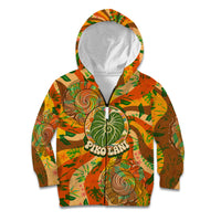 Hawaiian Piko Lani Cultivate I Ka Piko Aloha Kid Hoodie Retro Psychedelic Taro Leaf - Hibiscus Flowers TS04 Zip Hoodie Orange Green - Polynesian Pride