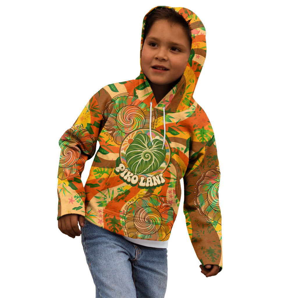 Hawaiian Piko Lani Cultivate I Ka Piko Aloha Kid Hoodie Retro Psychedelic Taro Leaf - Hibiscus Flowers TS04 - Polynesian Pride
