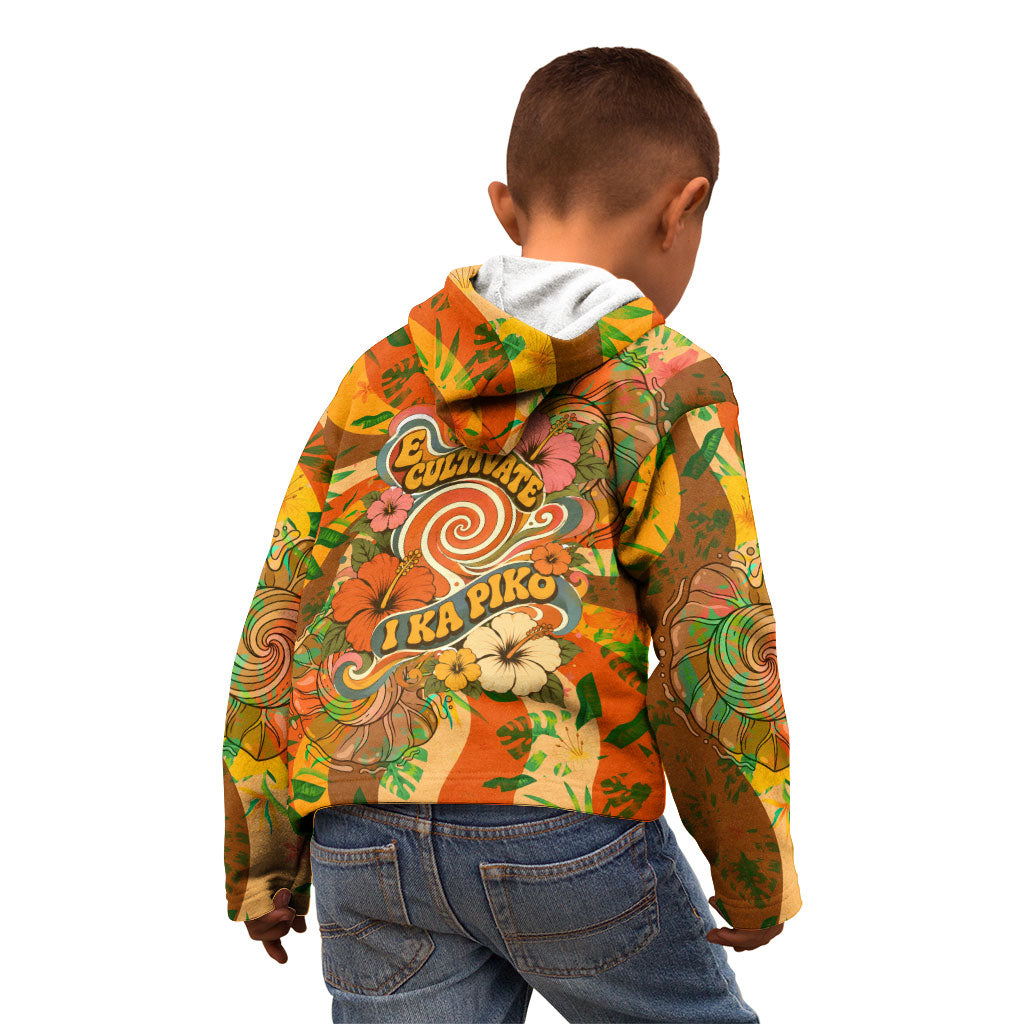 Hawaiian Piko Lani Cultivate I Ka Piko Aloha Kid Hoodie Retro Psychedelic Taro Leaf - Hibiscus Flowers TS04 - Polynesian Pride