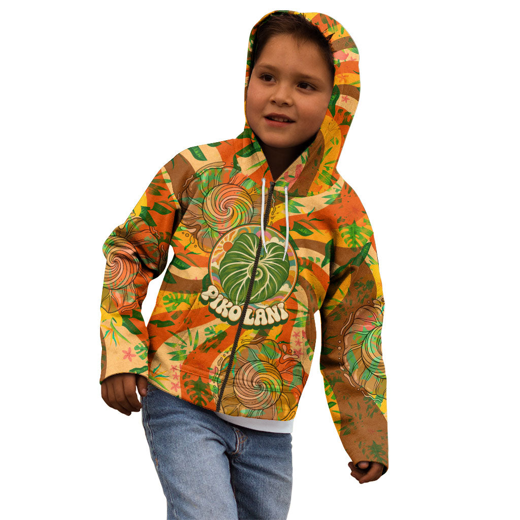 Hawaiian Piko Lani Cultivate I Ka Piko Aloha Kid Hoodie Retro Psychedelic Taro Leaf - Hibiscus Flowers TS04 - Polynesian Pride