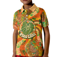 Hawaiian Piko Lani Cultivate I Ka Piko Aloha Kid Polo Shirt Retro Psychedelic Taro Leaf - Hibiscus Flowers TS04 Kid Orange Green - Polynesian Pride