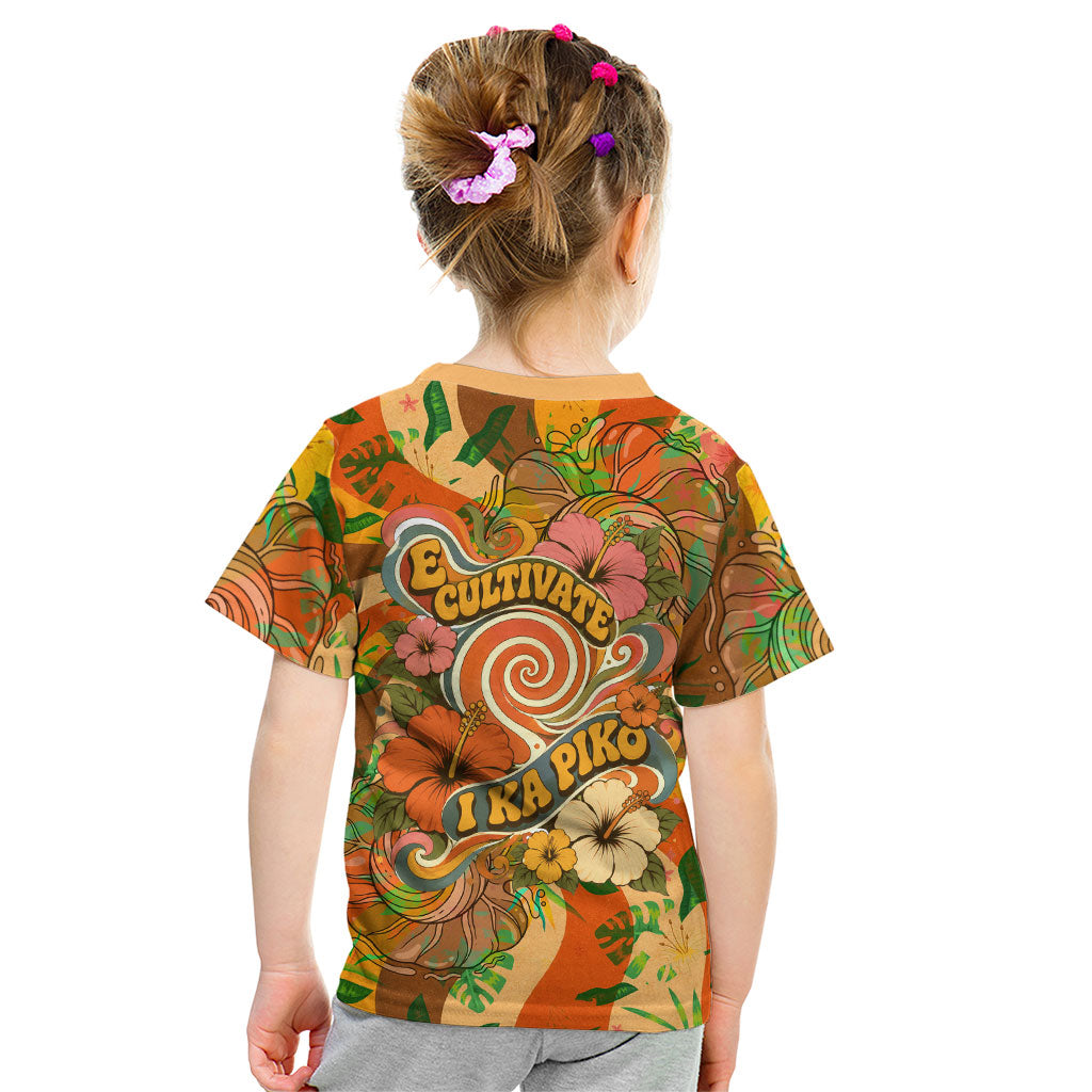 Hawaiian Piko Lani Cultivate I Ka Piko Aloha Kid T Shirt Retro Psychedelic Taro Leaf - Hibiscus Flowers TS04 - Polynesian Pride