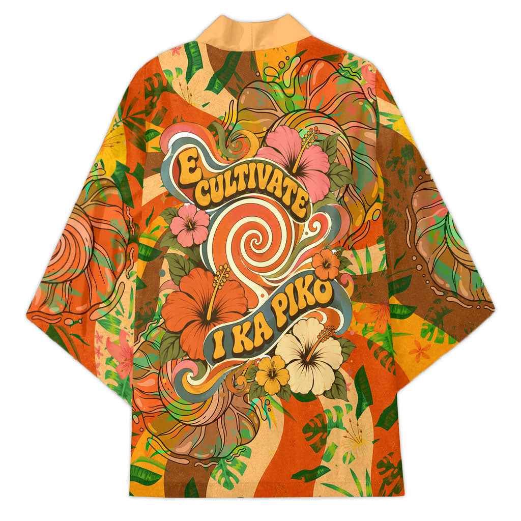 Hawaiian Piko Lani Cultivate I Ka Piko Aloha Kimono Retro Psychedelic Taro Leaf - Hibiscus Flowers TS04 - Polynesian Pride