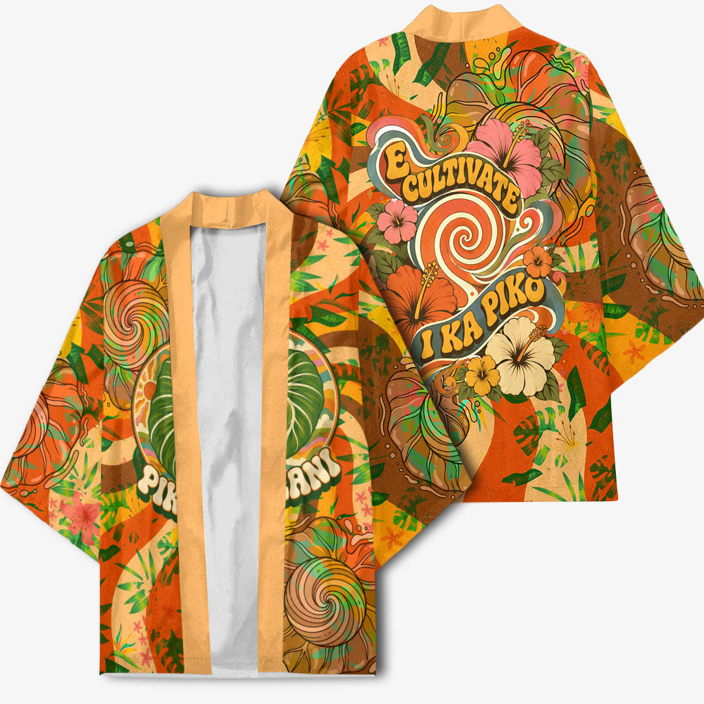 Hawaiian Piko Lani Cultivate I Ka Piko Aloha Kimono Retro Psychedelic Taro Leaf - Hibiscus Flowers TS04 - Polynesian Pride