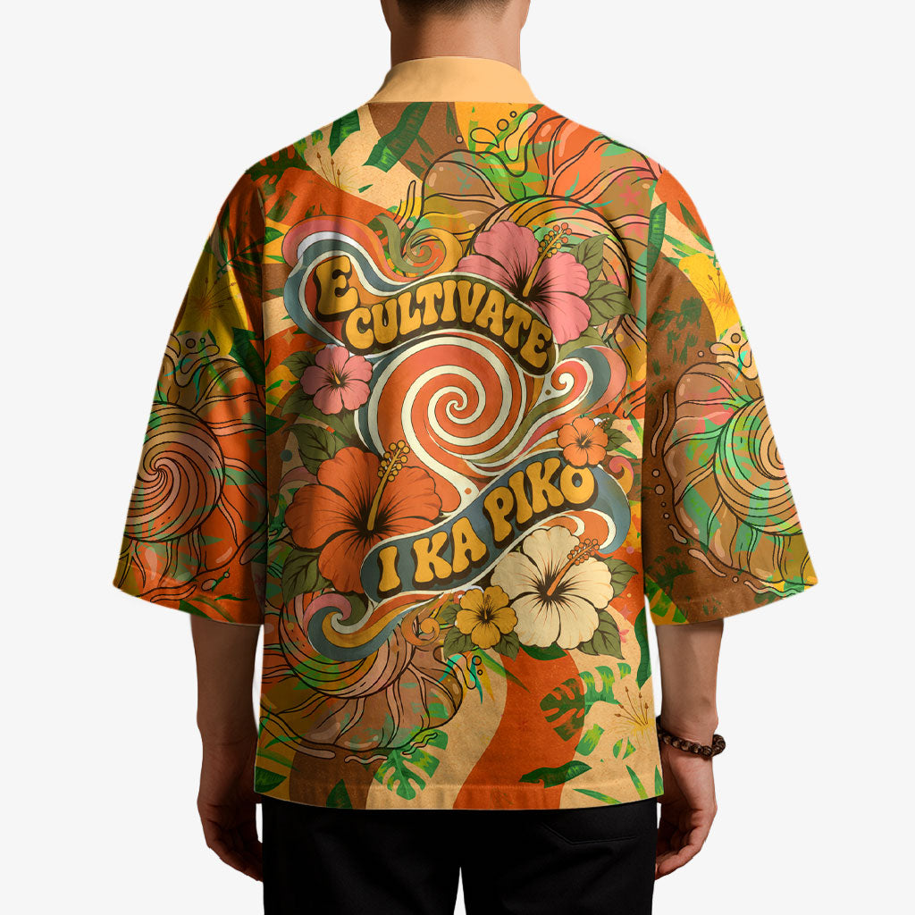 Hawaiian Piko Lani Cultivate I Ka Piko Aloha Kimono Retro Psychedelic Taro Leaf - Hibiscus Flowers TS04 - Polynesian Pride